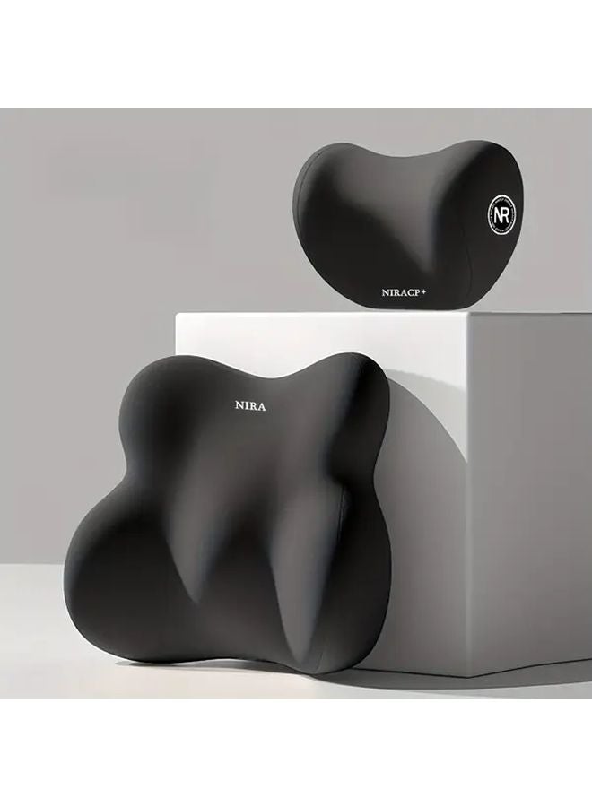 Black Car Seat Cushion Set with Adjustable Lumbar Pillow and U Shaped Neck Support - Image 4